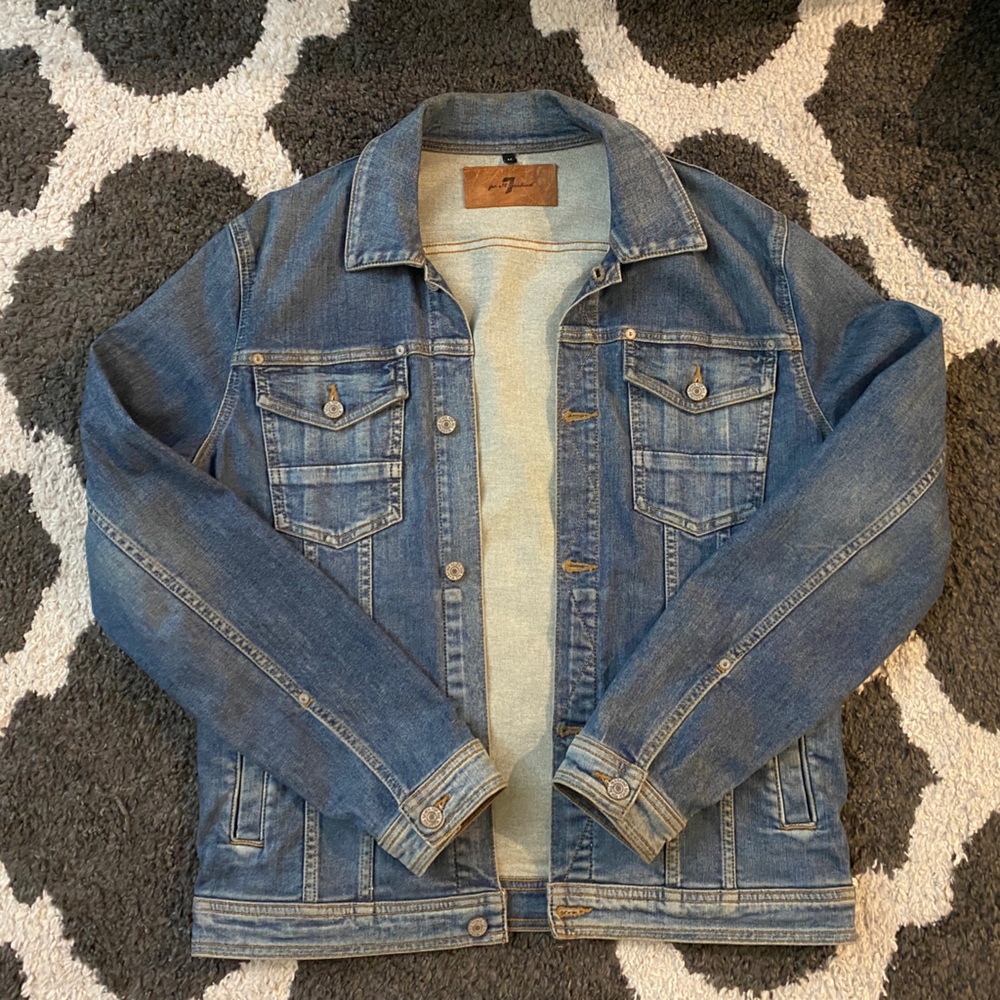 7 for all mankind blue denim jacket with a relaxed fit #denimjacket